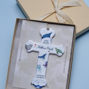 Personalized Baby Boy Baptism Gift Ceramic Cross Name Christian Keepsake Newborn Dedication Christening Presentation Grandbaby Gift Idea image 9