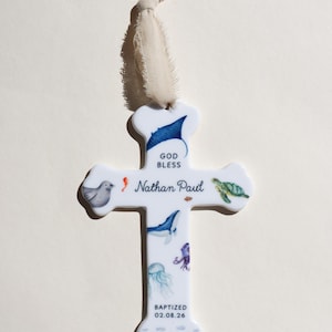 Personalized Baby Boy Baptism Gift Ceramic Cross Name Christian Keepsake Newborn Dedication Christening Presentation Grandbaby Gift Idea