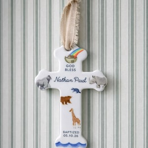 Personalized Baby Boy Baptism Gift Ceramic Cross Name Christian Keepsake Newborn Dedication Christening Presentation Grandbaby Gift Idea image 12