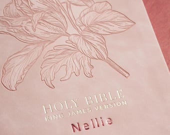 Personalized Pink Bible Christian Gift for Her Boho Flower KJV Bible with Name for Women Faux Leather Bible Custom English Holy Bible Gift