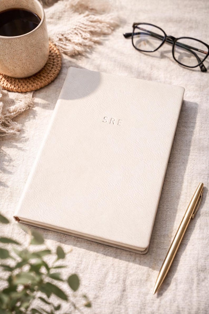 Personalized Monogrammed Journal Notebook Custom Vegan Leather Writing Journal Embossed Name Leather Notebook Christmas Gift Idea for Him