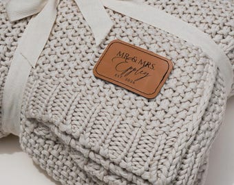 Personalized 2nd Anniversary Gift for Her Custom Cotton Blanket Gift for Him Chunky Monogram Blanket Gift Couple Wedding Housewarming Gift