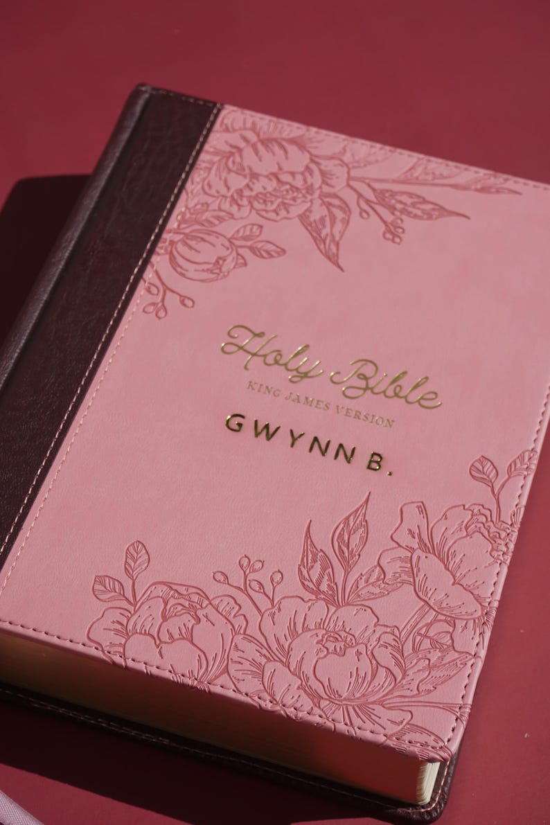 Personalized Pink Bible Christian Gift for Her Boho Flower KJV Bible with Name for Women Faux Leather Bible Custom English Holy Bible Gift image 13