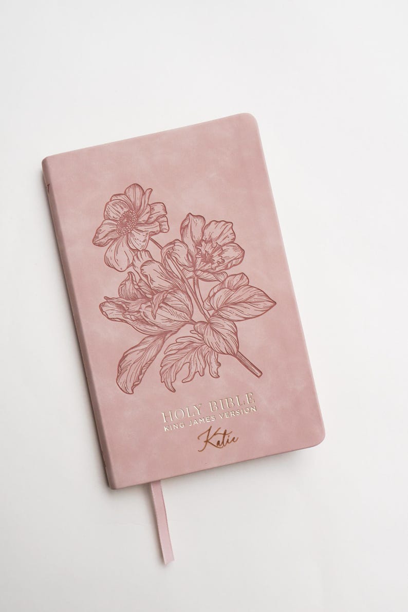 Personalized Pink Bible Christian Gift for Her Boho Flower KJV Bible with Name for Women Faux Leather Bible Custom English Holy Bible Gift image 10