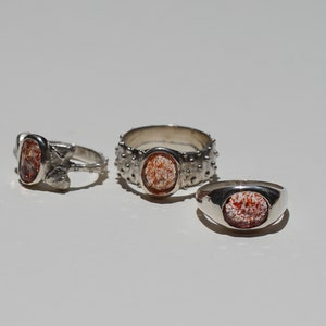 Silver Sunstone Gemstone Flower Rings