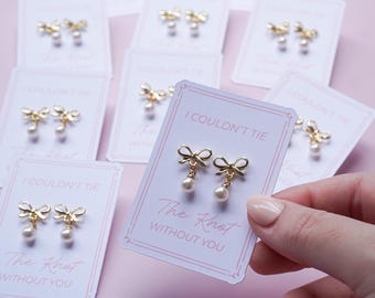 Tie the Knot Bridesmaid Earring Gift Custom Bridesmaid Gift Bow Pearl Jewelry Gift Bridal Party Proposal Gift Bride Crew Day of Wedding Gift