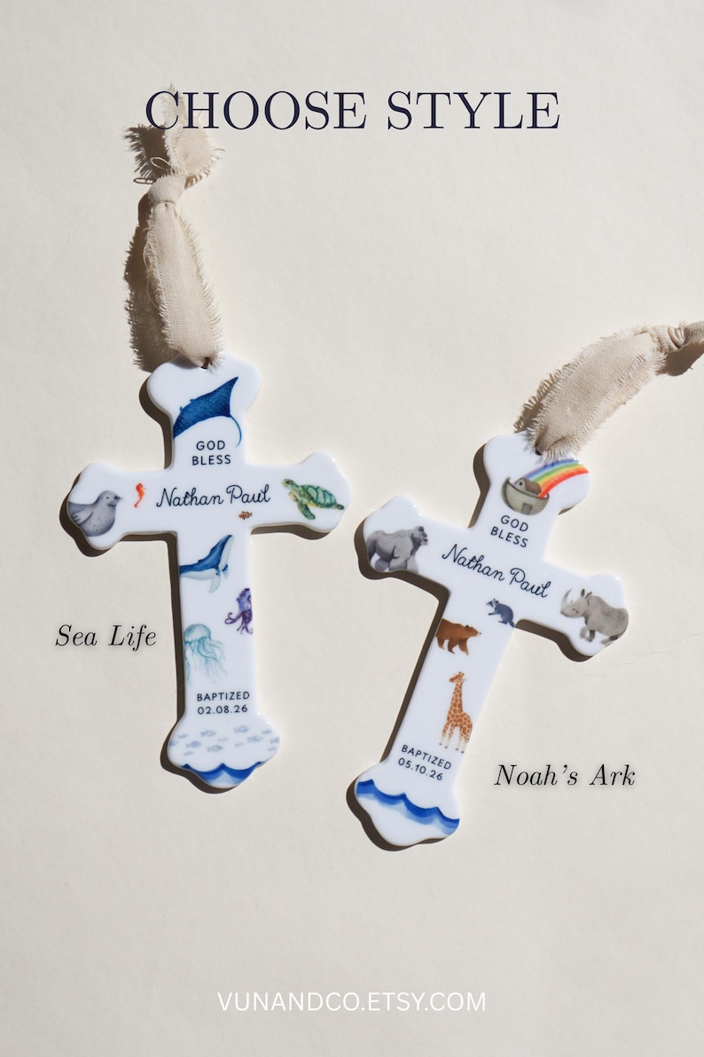 Personalized Baby Boy Baptism Gift Ceramic Cross Name Christian Keepsake Newborn Dedication Christening Presentation Grandbaby Gift Idea