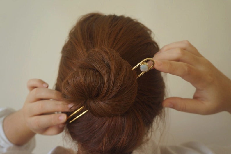 Minimalistic Hair Pin Stick Gold Hair Fork Pearl Metal Hair - Etsy