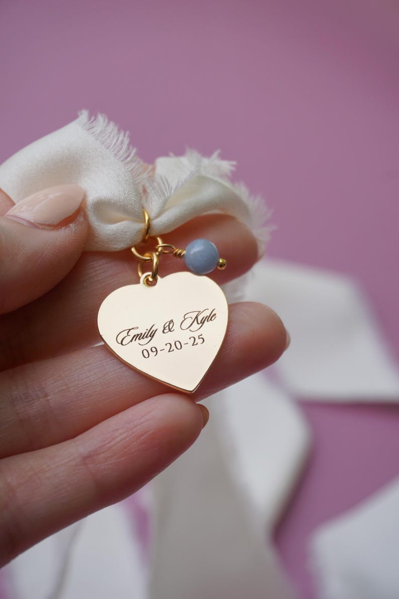 Personalized Bouquet Charm Gift for Bride Something Blue Gift Daughter Wedding Gift from Mom Wedding Bouquet Keepsake Charm Wedding Date
