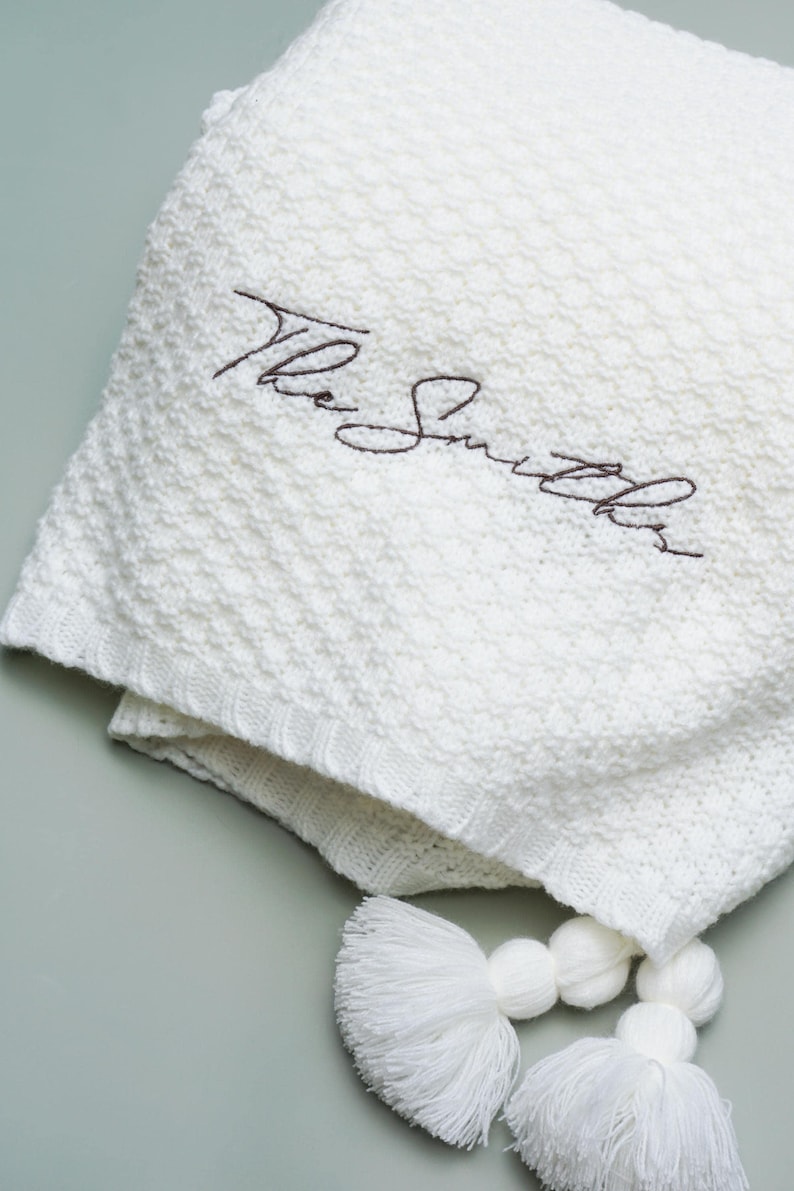 Custom Name Embroidered Blanket Personalized Throw Wedding Gift Bridal Shower Gift Idea Couple Keepsake Last Name Accent Blanket New Home image 13