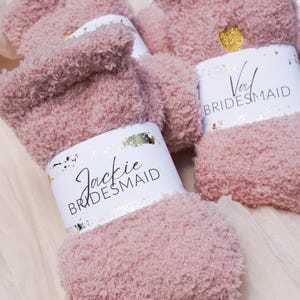 Personalized Bridesmaid Gift Idea Gift Box Filler Fuzzy Sock Bride Bridal Party Gift Maid of Honor Bridesmaid Sock Bachelorette Party Favors