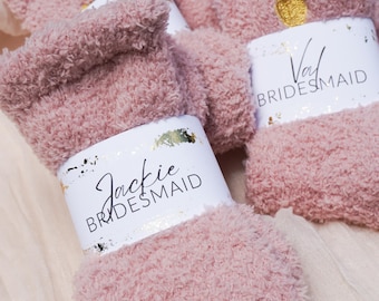 Personalized Bridesmaid Gift Idea Gift Box Filler Fuzzy Sock Bride Bridal Party Gift Maid of Honor Bridesmaid Sock Bachelorette Party Favors