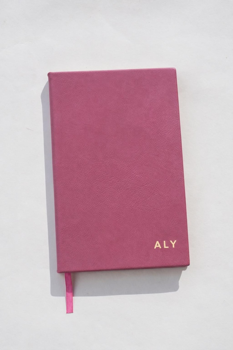 Personalized Monogrammed Journal Notebook Custom Vegan Leather Writing Journal Embossed Name Leather Notebook Christmas Gift Idea for Him Pink Notebook