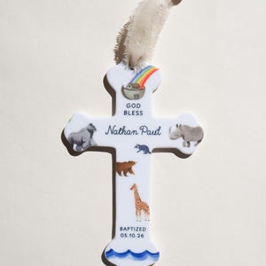Personalized Baby Boy Baptism Gift Ceramic Cross Name Christian Keepsake Newborn Dedication Christening Presentation Grandbaby Gift Idea