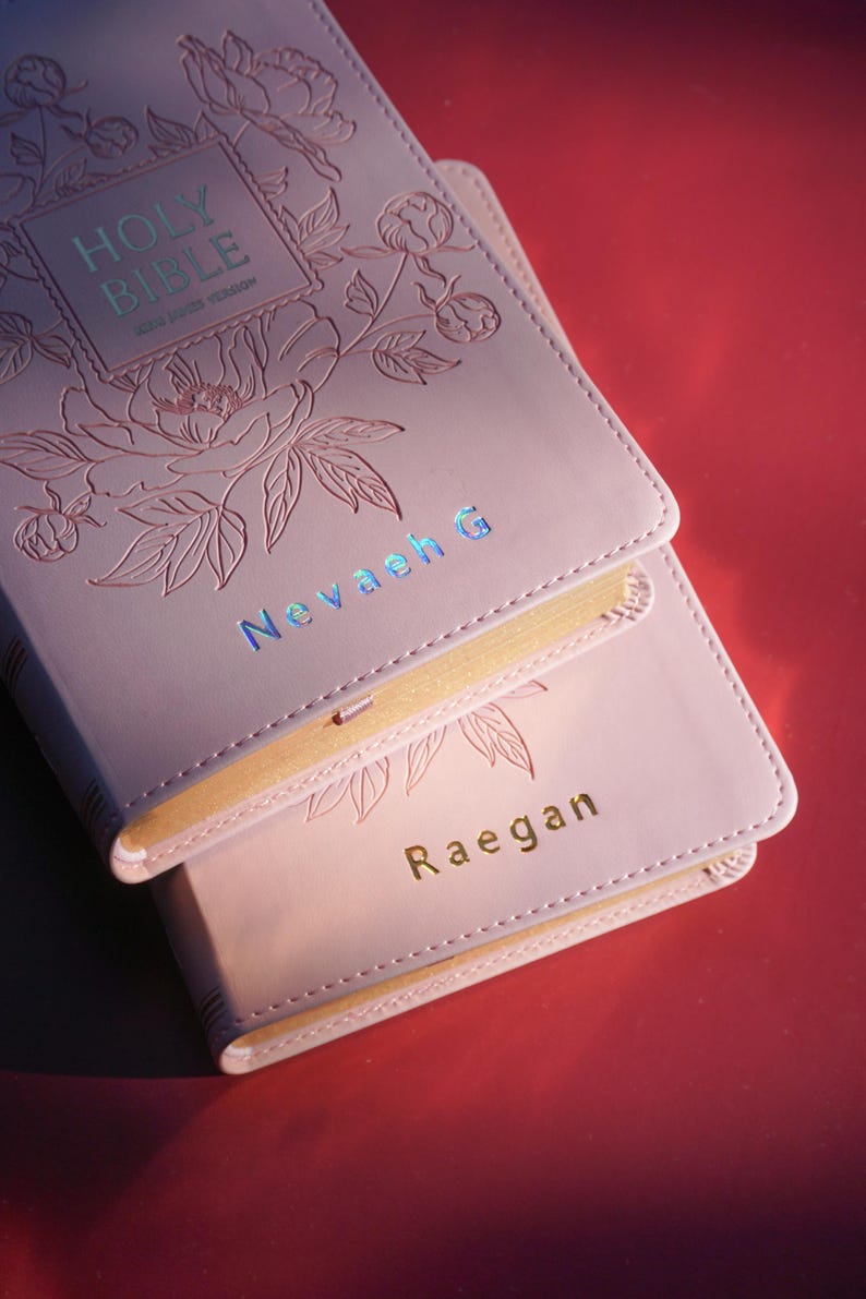 Personalized Pink Bible Christian Gift for Her Boho Flower KJV Bible with Name for Women Faux Leather Bible Custom English Holy Bible Gift