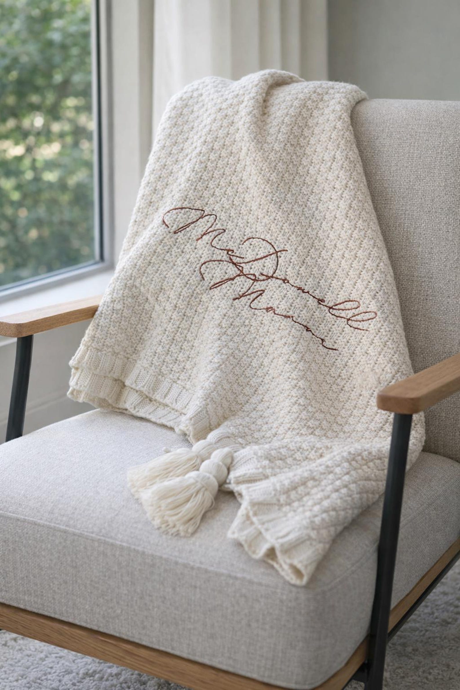 Custom Name Embroidered Blanket Personalized Throw Wedding Gift Bridal Shower Gift Idea Couple Keepsake Last Name Accent Blanket New Home - Light Camel Blanket, Coconut Shell