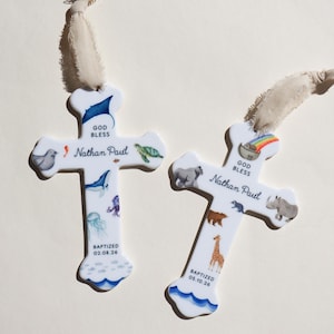 Personalized Baby Boy Baptism Gift Ceramic Cross Name Christian Keepsake Newborn Dedication Christening Presentation Grandbaby Gift Idea