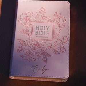 Personalized Pink Bible Christian Gift for Her Boho Flower KJV Bible with Name for Women Faux Leather Bible Custom English Holy Bible Gift
