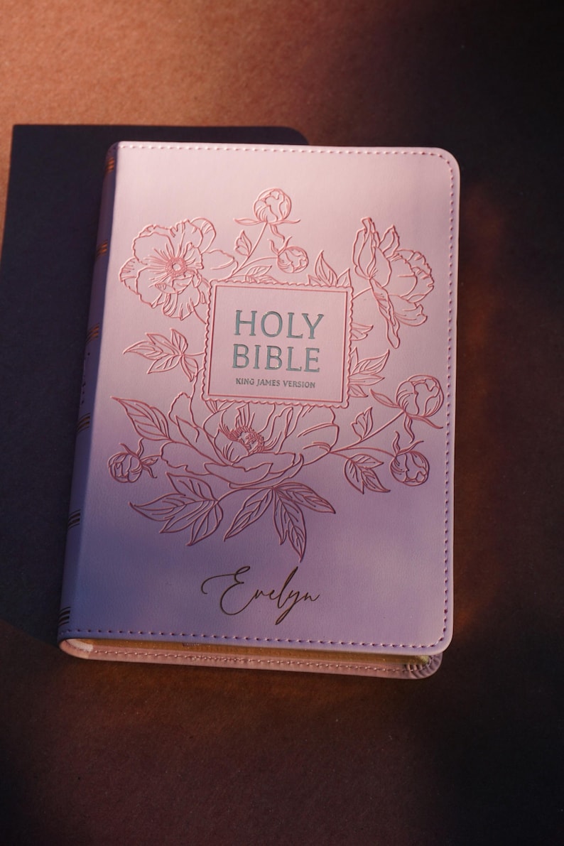 Personalized Pink Bible Christian Gift for Her Boho Flower KJV Bible with Name for Women Faux Leather Bible Custom English Holy Bible Gift