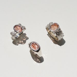 Silver Sunstone Gemstone Flower Rings