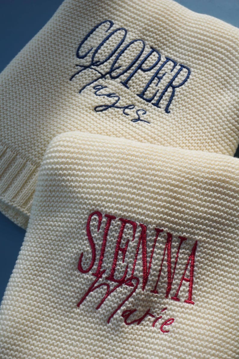 Embroidered Custom Blanket for Baby Boy Neutral Ivory Blanket with Name Baptism Gift Idea Grandbaby Gift Newborn Baby Shower Keepsake Gift New Baby