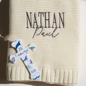 Personalized Baby Boy Baptism Gift Ceramic Cross Name Christian Keepsake Newborn Dedication Christening Presentation Grandbaby Gift Idea