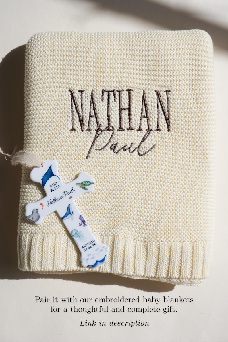 Personalized Baby Boy Baptism Gift Ceramic Cross Name Christian Keepsake Newborn Dedication Christening Presentation Grandbaby Gift Idea