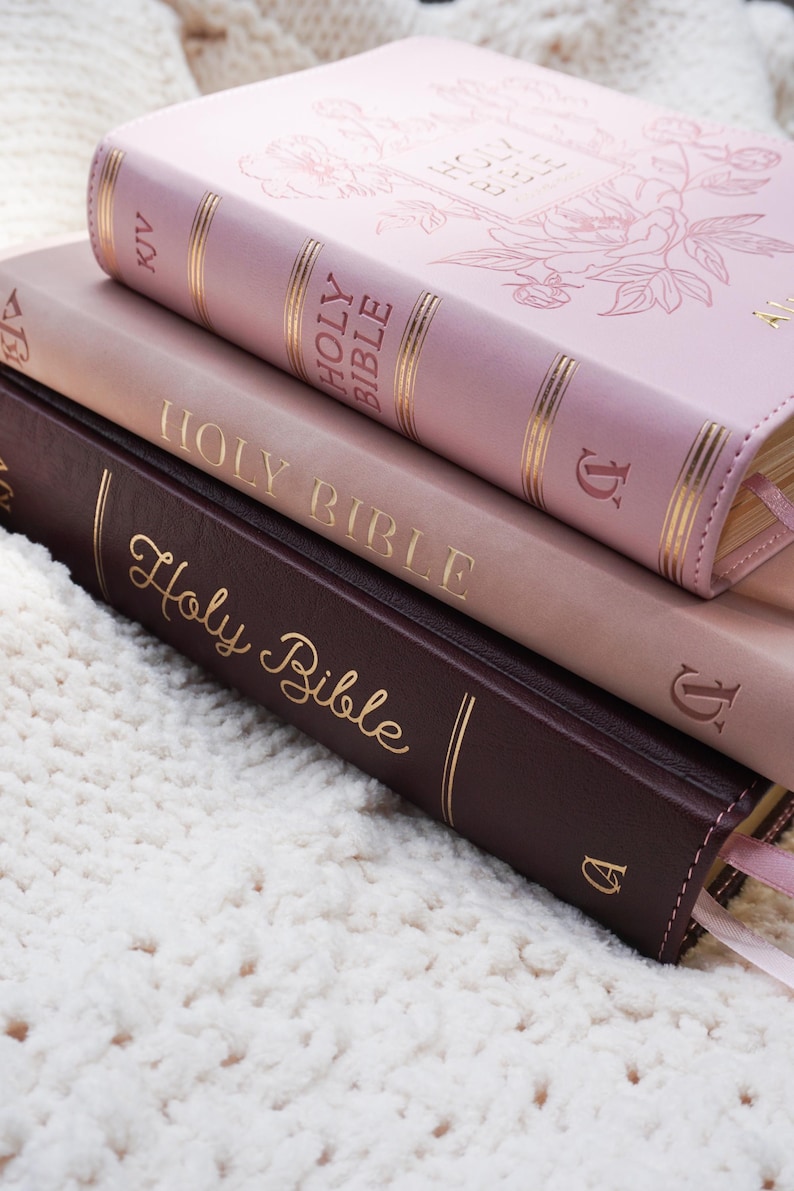 Personalized Pink Bible Christian Gift for Her Boho Flower KJV Bible with Name for Women Faux Leather Bible Custom English Holy Bible Gift