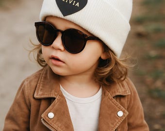 Personalized Girl Beanie Neutral Newborn Baby Girl Beanie Knit Winter Hat Toddler Girl Name Patch Hat Little Girl Christmas Stocking Stuffer