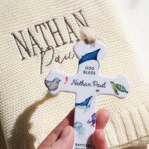 Personalized Baby Boy Baptism Gift Ceramic Cross Name Christian Keepsake Newborn Dedication Christening Presentation Grandbaby Gift Idea