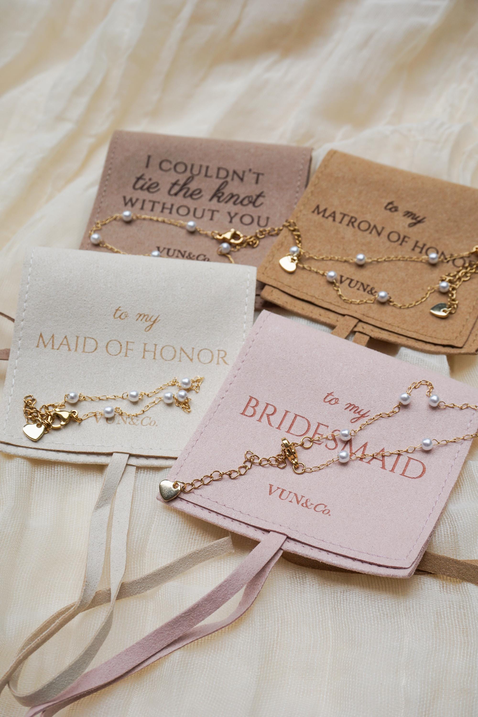 Personalized Wedding Party Gift Idea Jewelry Pouch Bridesmaid Gold Bracelet Proposal Gift Be My Bridesmaid Day of Wedding Bridal Crew Gift