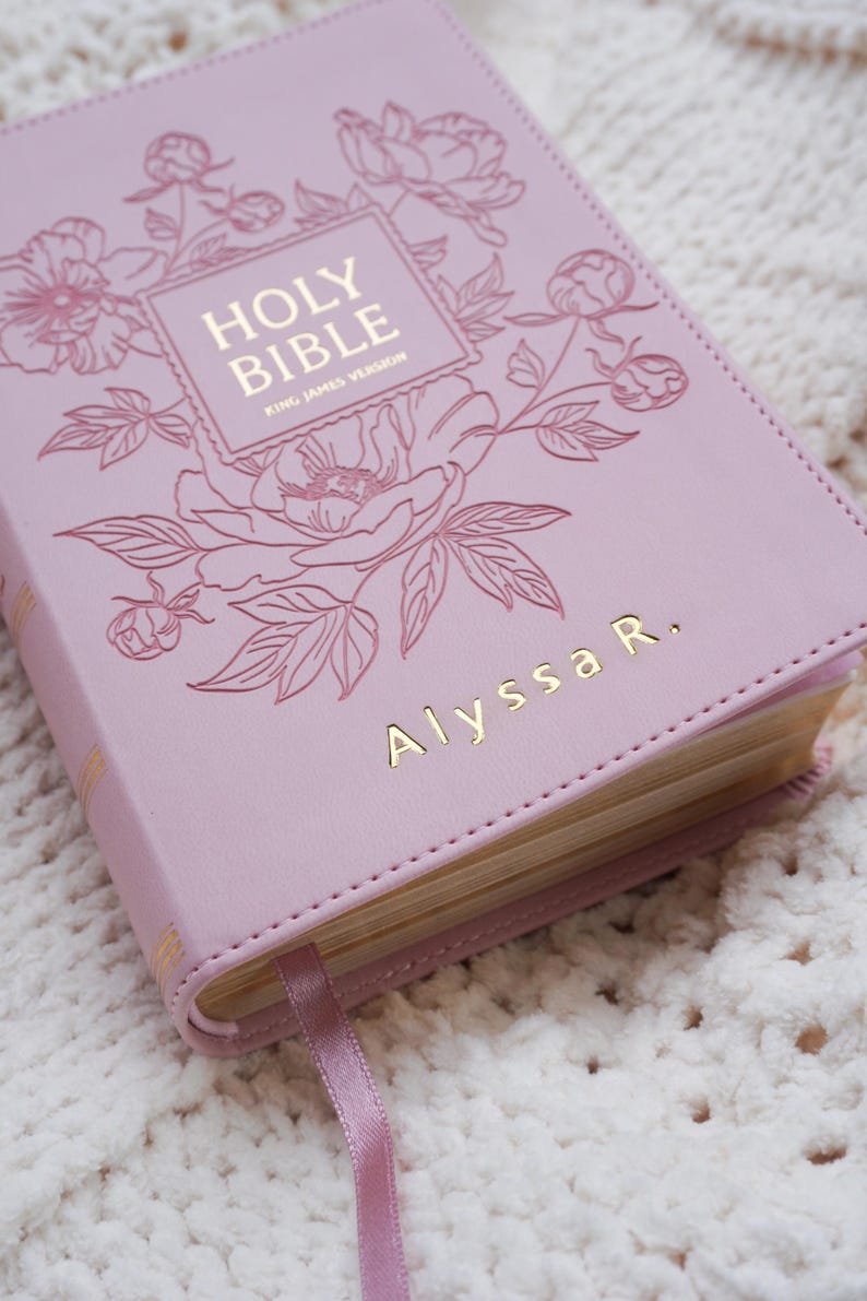 Personalized Pink Bible Christian Gift for Her Boho Flower KJV Bible with Name for Women Faux Leather Bible Custom English Holy Bible Gift