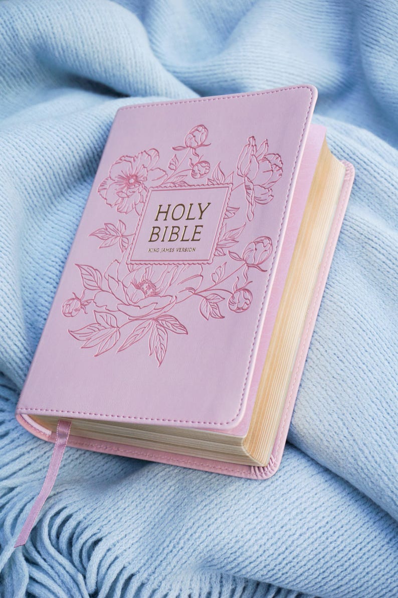 Personalized Pink Bible Christian Gift for Her Boho Flower KJV Bible with Name for Women Faux Leather Bible Custom English Holy Bible Gift