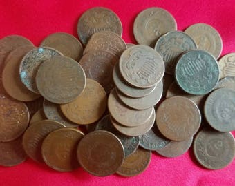 1 Early U.S. Two Cent CULL Coin / 2 Cent Piece / 1864-1873 / Old Antique Money / Civil War Era Coins