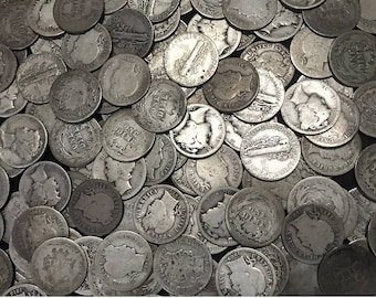 2 COIN Old U.S. SILVER Estate Lots / Mercury Dime and Barber Dime / Antique Vintage Money