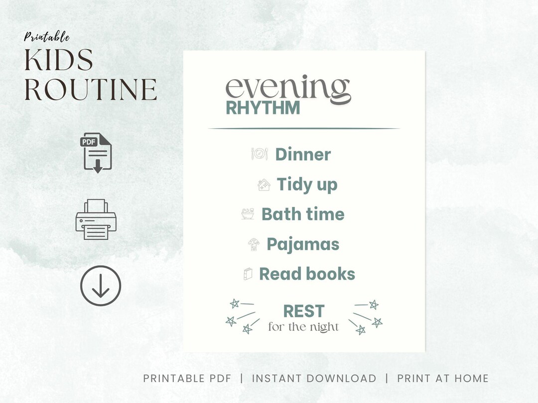 Child Evening Rhythm Printable – Calm Evening Routine for Kids, Gentle ...