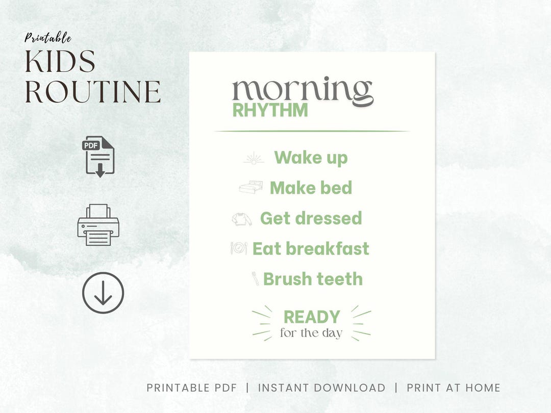 Child Morning Rhythm Printable – Calm Morning Routine for Kids, Gentle ...