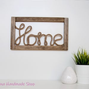 Wood Framed Rope &#39;Home&#39; Sign: Rustic Farmhouse Wall Decor