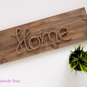 Letrero de madera y cuerda para el hogar, decoración de la pared del hogar, letrero de tablero de madera de granja, regalo de boda, decoración rústica del hogar, letrero de madera Shabby Chic, regalo de inauguración de la casa