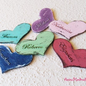 Rustic Wood Heart Wedding Place Card: Personalized Name Tag