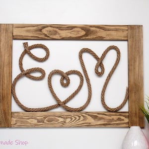 Letrero grande con monograma de iniciales con marco, letras de cuerda enmarcadas en madera para boda, decoración de boda personalizada, regalo de aniversario