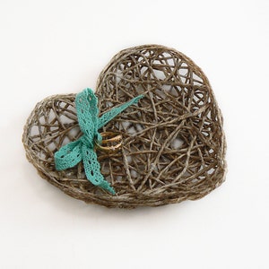 Heart Jute Wedding Ring Pillow: Rustic Ring Bearer Box