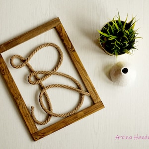 Letras de cuerda con marco de madera, habitación para niños personalizada Decoración rústica Nombre letra al regalo de bautismo