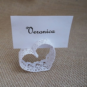 Lace Heart Wedding Place Card Holder: Beige Table Decor