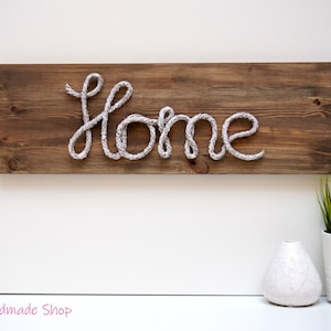 Letrero de madera y cuerda para el hogar, decoración de la pared del hogar, letrero de tablero de madera de granja, boda rústica estilo playa, día de la madre, regalo de inauguración de la casa