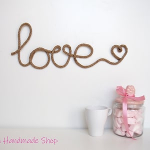 Letras de pared con forma de gato y cuerda, decoración de pared ecológica y natural, letrero con forma de gato, decoración de pared con nombre, letras de pared con nombre, regalo para el día de la madre