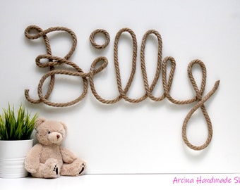 Large Wall Name Sign For Nursery, Rope Name Personalized Wall Decor, Beach Style Giant Name Wall Decor