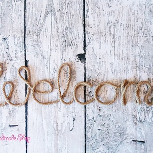 Letrero de pared de bienvenida con cuerda, arte de pared rústico, regalo de inauguración de la casa, decoración de pared de bienvenida, letras de pared de bienvenida, letreros personalizados