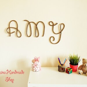 Letras de pared rústicas grandes para guardería de niñas, regalo de inauguración de la casa personalizado, letras de arte de pared de cuerda, decoración de nombre de pared grande, decoración de pared natural