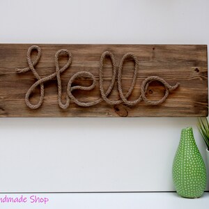 Wood & Rope Hello Sign, Hello Wall Decor, Farmhouse Wood Board Sign ...